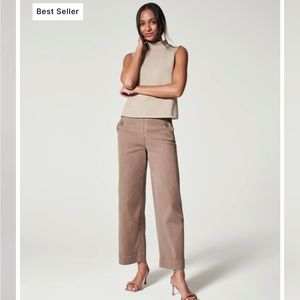 SPANX Stretch Twill Cropped Wide Leg Pant in color cedar size large